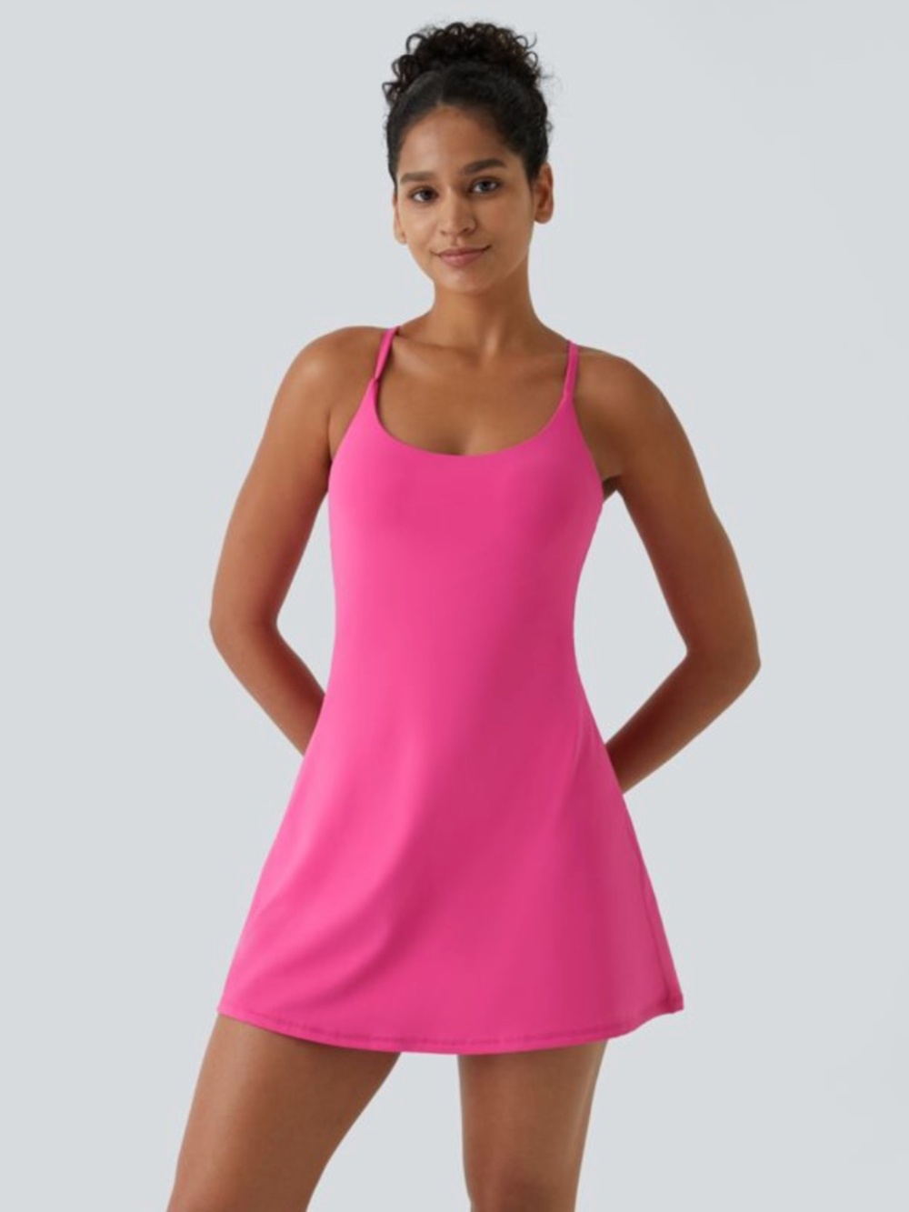 NWT Halara Hot Pink Racerback Padded Athletic Mini Dress w/ Shorts Size 1X